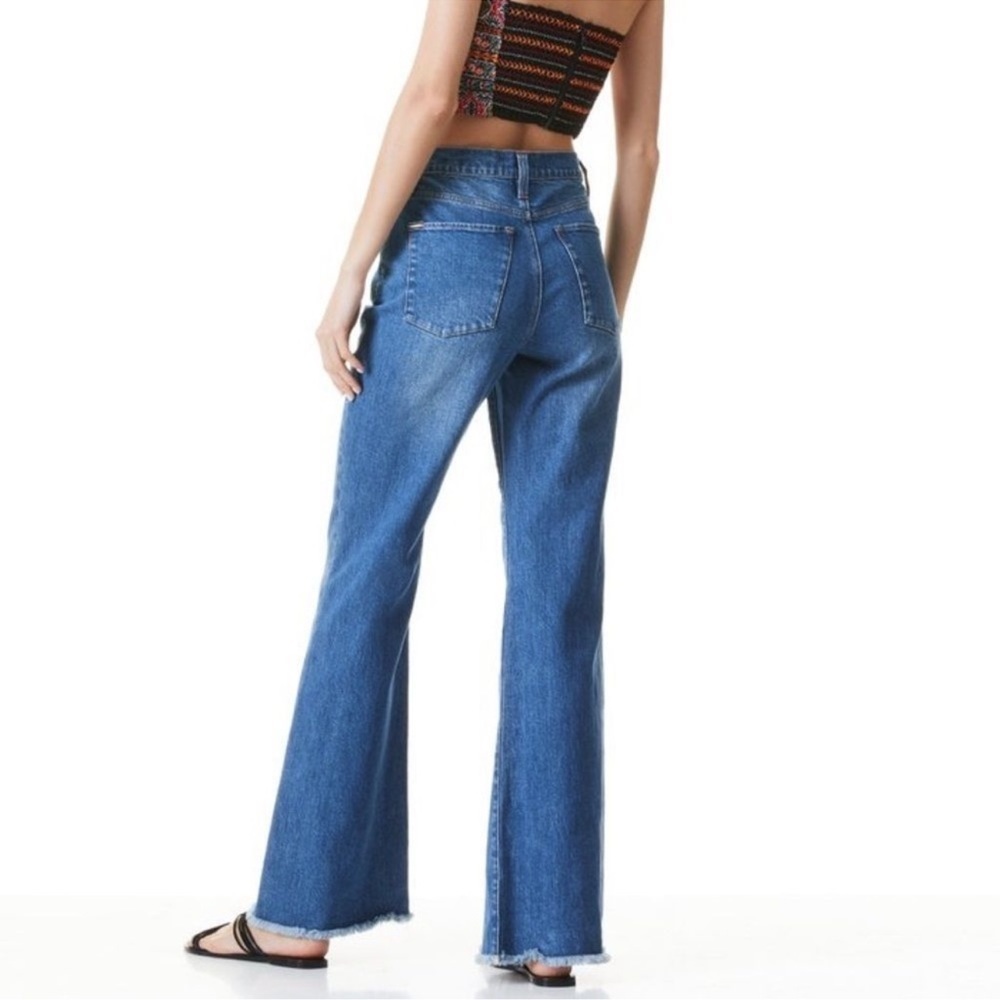 Alice + Olivia Fabulous 70s Bootcut Jeans Best Interest Blue Frayed Hem 24 Waist - Picture 2 of 12